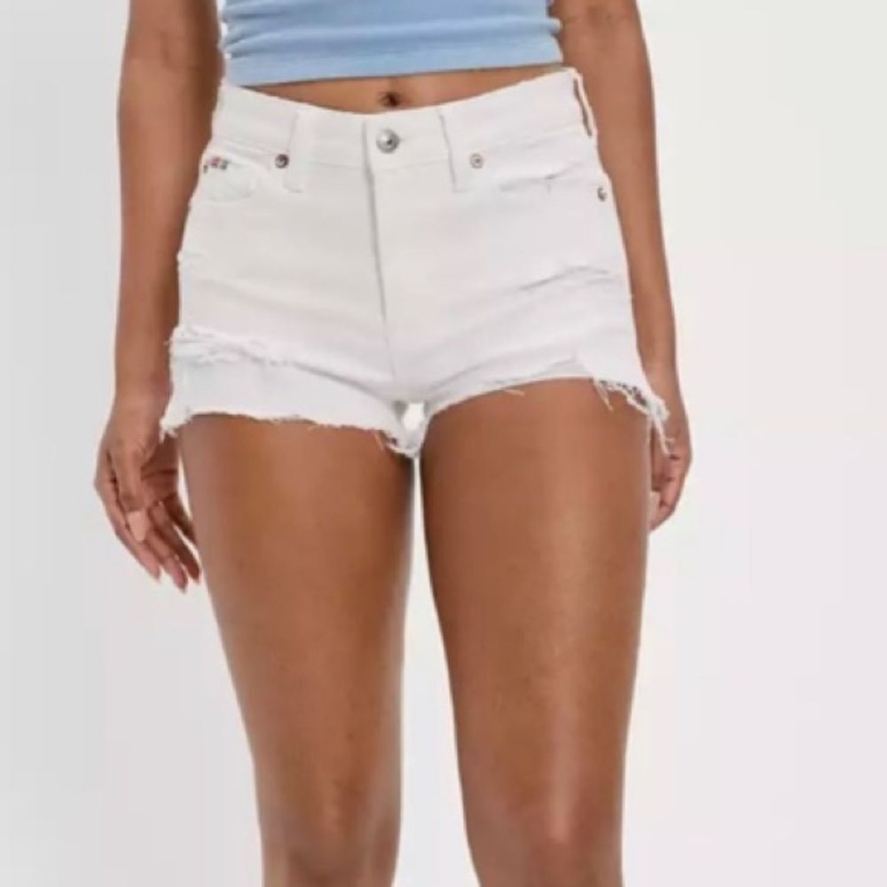 American Eagle Ivory High Rise Shortie Denim Cuffed Bermuda Shorts 14 NEW
